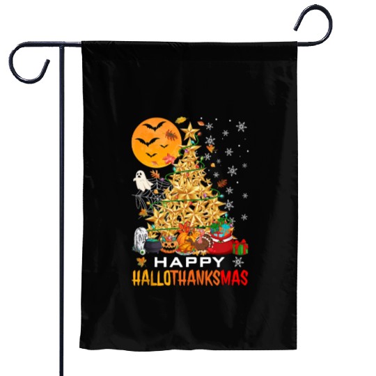 HAPPY HALLOTHANKSMAS CHRISTMAS THANKGIVING Garden Flags