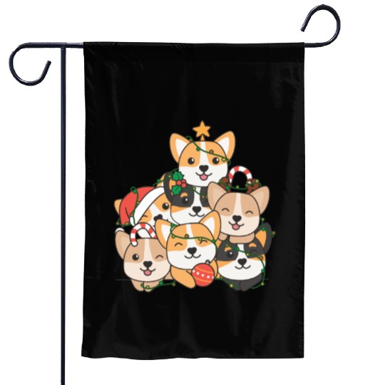 Corgi Christmas Tree Funny Animal Christmas Garden Flags