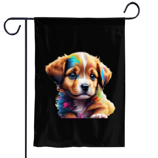 Cute Puppy Made of Liquid Colours Garden Flags