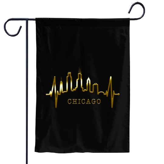 Chicago Skyline Heartbeat USA Heart I Love Chicago Garden Flags