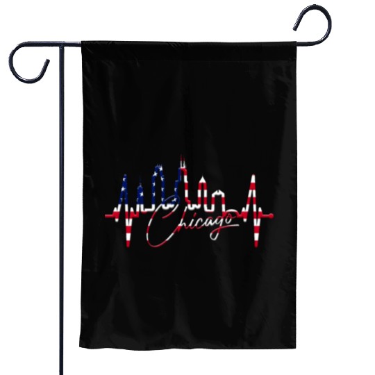 Chicago Skyline Heartbeat USA Heart I Love Chicago Garden Flags