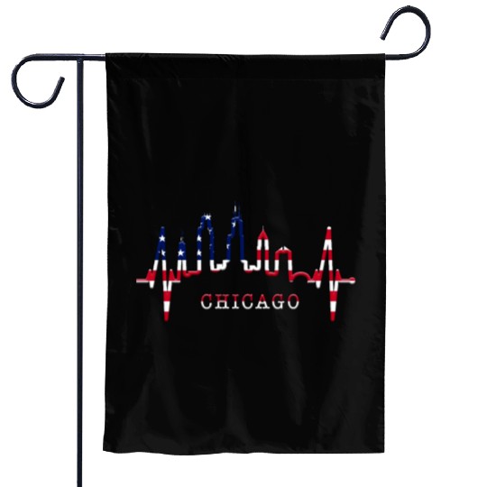 Chicago Skyline Heartbeat USA Heart I Love Chicago Garden Flags