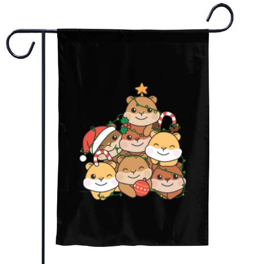 Hamster Christmas Tree Funny Animal Christmas Garden Flags