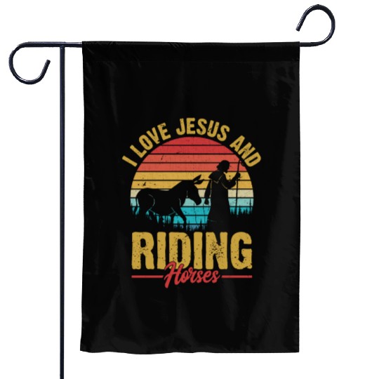 I Love Jesus And Riding Horses Riding Woman Horseb Garden Flags
