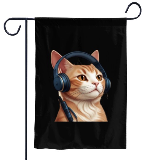 Music Lover Cat V II on Unisex Poly Cotton Garden Flags