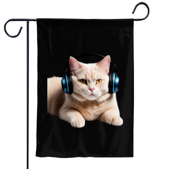 Music Lover Cat V II on Unisex Poly Cotton Garden Flags