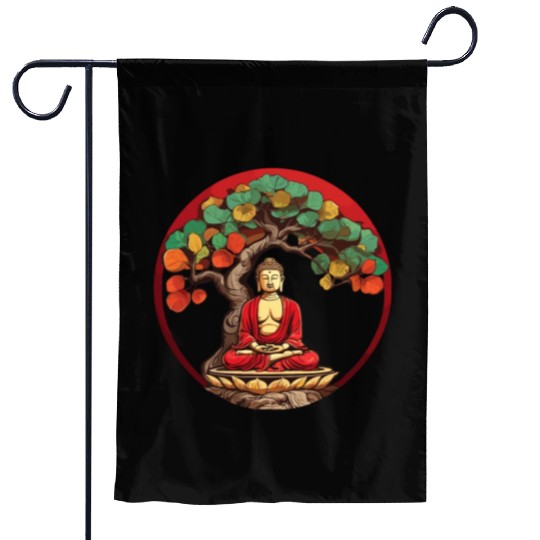 Buddha Under Reggae Colored Bodhi Tree Garden Flags