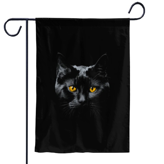 Black Cat Face Yellow Eyes Cat Halloween Costume B Garden Flags