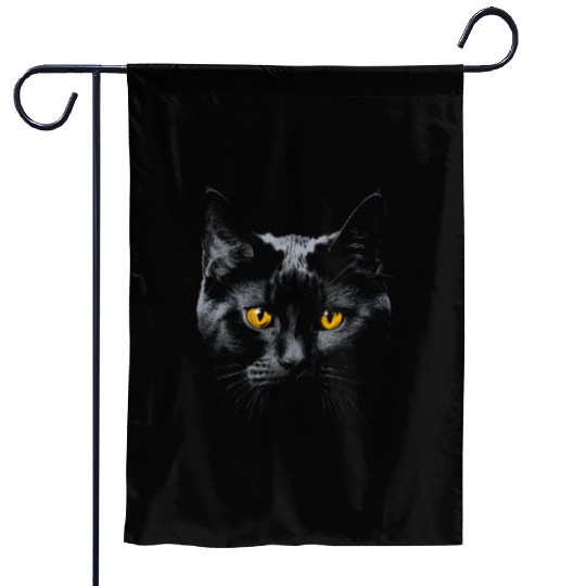 Black Cat Face Yellow Eyes Cat Halloween Costume B Garden Flags