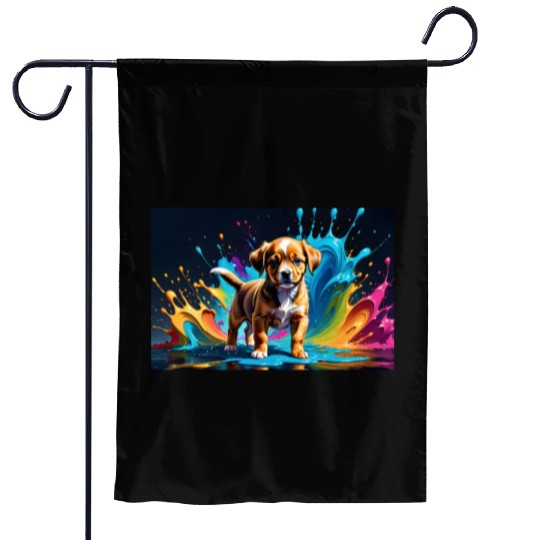 Cute Puppy Made of Liquid Colours Garden Flags