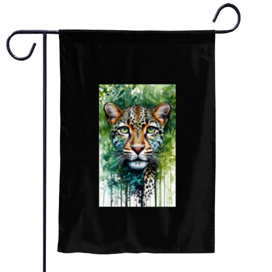 Leopard ink painting with green background Garden Flags