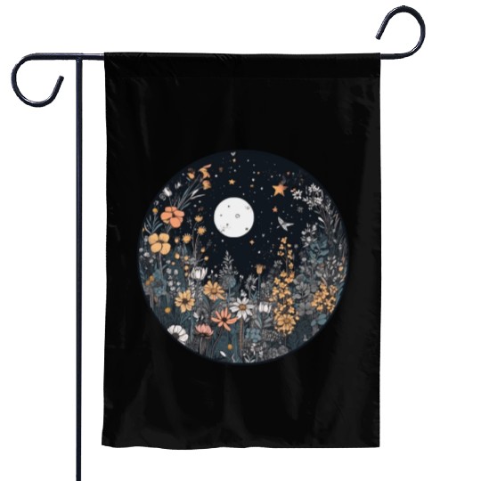 Midnight Sky Aesthetic Meadow Flower Garden Graphi Garden Flags