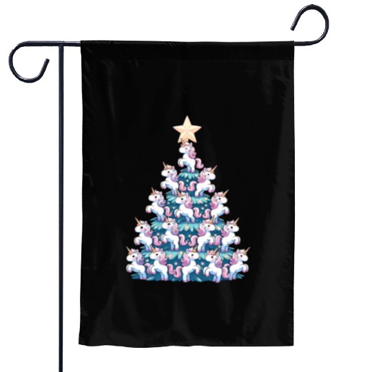 Unicorn Christmas Tree Design Garden Flags