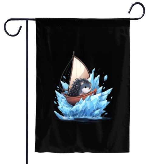 Ice Sailing Hedgehog Ice Sailor Ice Boating Garden Flags