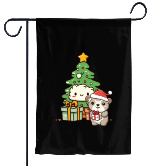 Cute Sloth with Christmas Tree Garden Flags