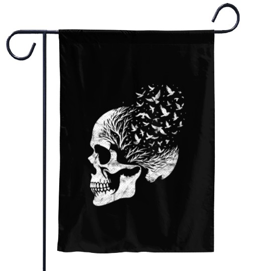 Vintage Skull Graphic Halloween Gothic Emo Garden Flags