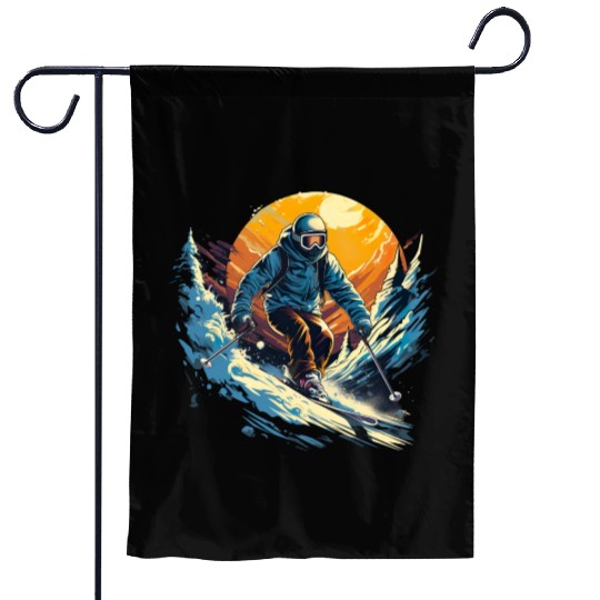 Skiing Off Piste Winter Fun for a Skiers Garden Flags