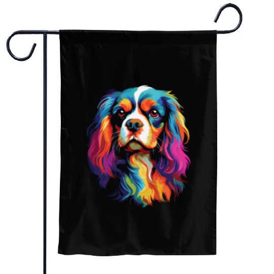 Watercolor Colorful Cavalier King Charles Spaniel Garden Flags