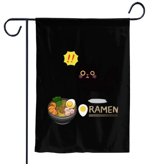 Surprised Ramen-Loving Black Cat Garden Flags