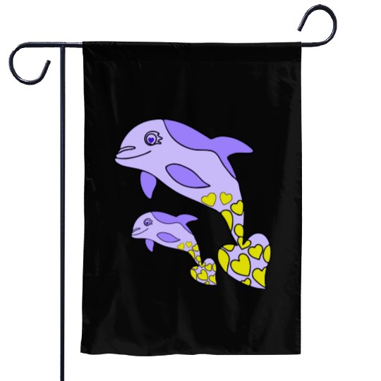 The Endearing Dance of Dolphin Mom and Kid Garden Flags