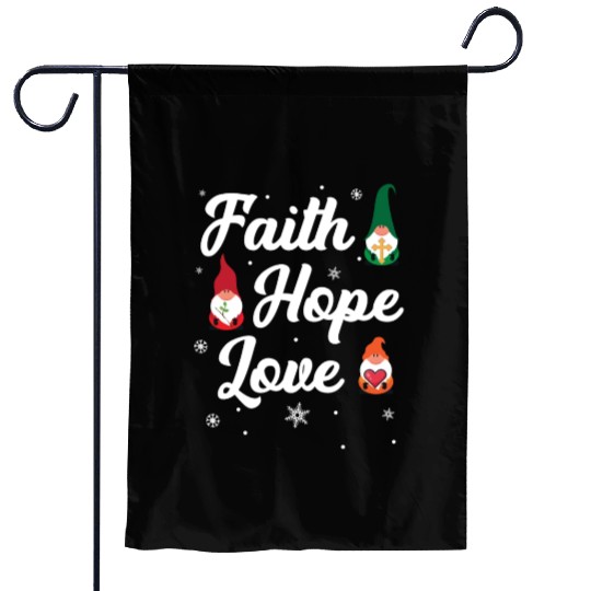 Faith Hope Love Religious Family Christmas Gnome Garden Flags