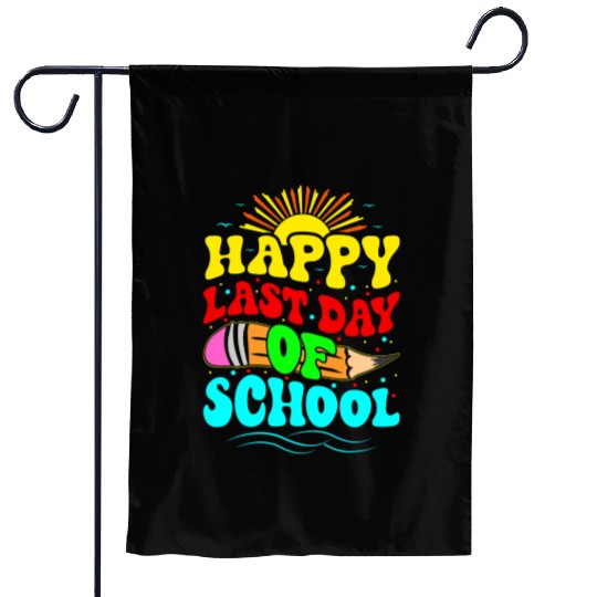 Happy Last Day Of School Teacher Students Groovy Garden Flags