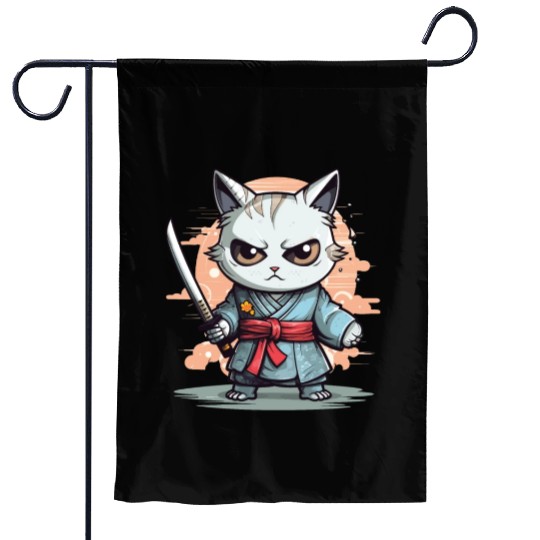 Cute Samurai Cat Kawaii Japanese Ronin Aesthetic A Garden Flags