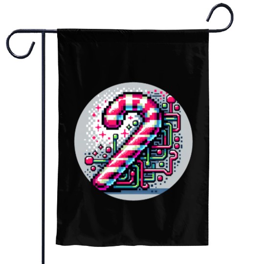 Neon Cyberpunk Candy Cane 8-Bit Pixel Christmas Garden Flags