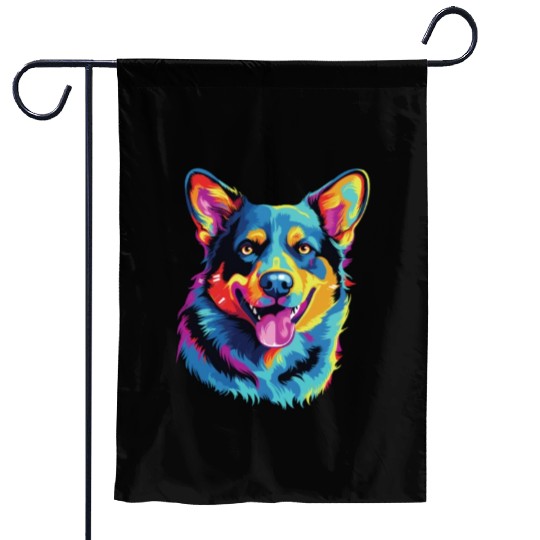 Watercolor Colorful Australian Cattle Dog Garden Flags