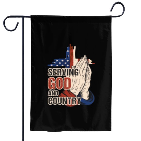 Serving God And Country US Flag Cross Patriotic Ch Garden Flags