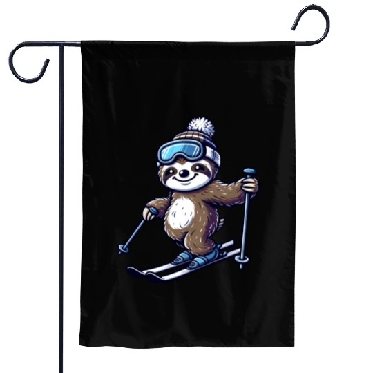 Relaxed Sloth Skier – Winter Fun on the Slopes Garden Flags