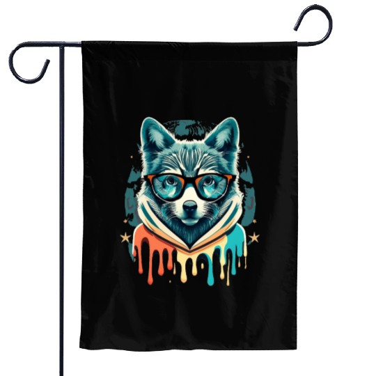 Hipster Wolf Drip Garden Flags