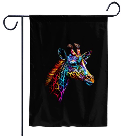 Giraffe Enveloped in Vibrant Neon Patterns Garden Flags