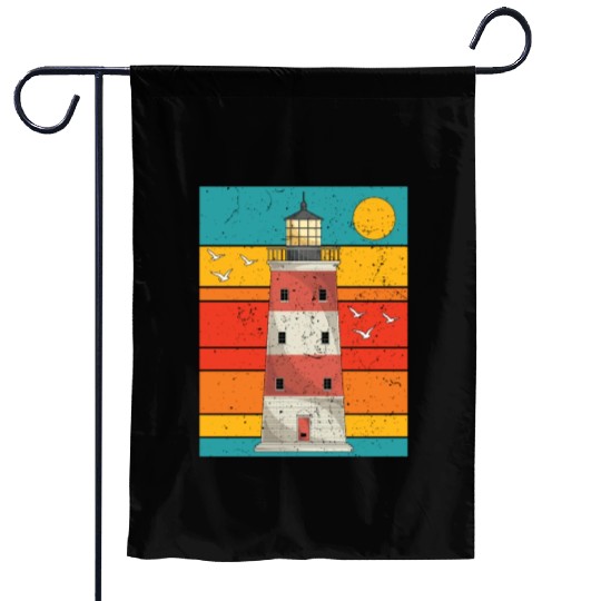 Retro full moon sea gift lighthouse Garden Flags