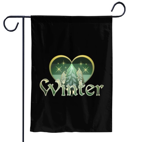 Winter Heart Evergreen Retro Sunset Garden Flags