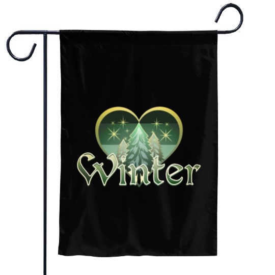 Winter Heart Evergreen Retro Sunset Garden Flags