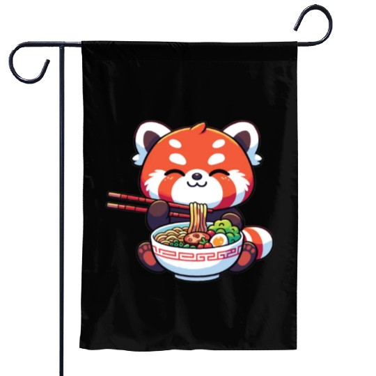 Cute Red Panda Eats Ramen Noodles Red Panda Garden Flags