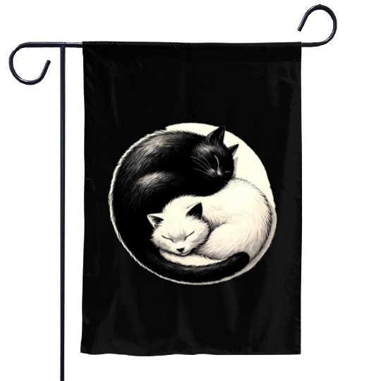 Yin and yang cats sleeping Garden Flags