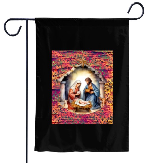 Nativity scene with Mary Joseph Baby Jesus Garden Flags