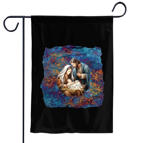 Nativity scene with Mary Joseph Baby Jesus Garden Flags