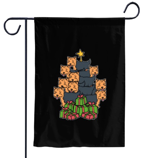 Yorkie Christmas Tree Holiday Person Gift Garden Flags