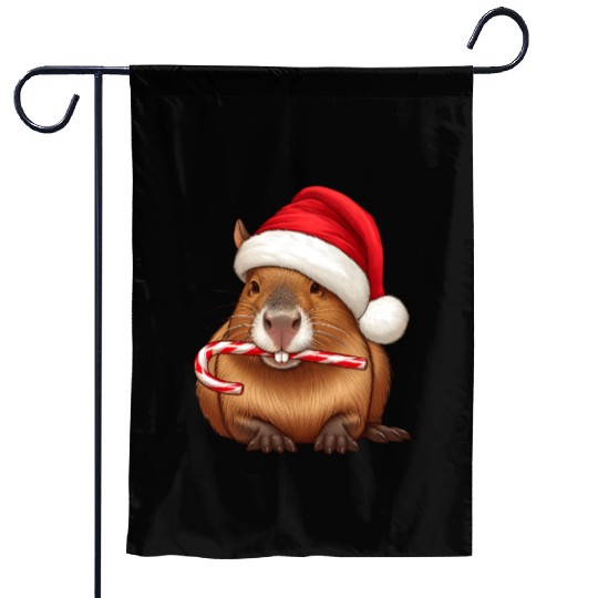 Festive capybara with candy cane Garden Flags