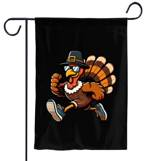 Running Turkey- Turkey Trot Running Thanksgiving Garden Flags