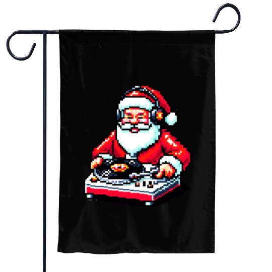 Retro 8-Bit DJ Santa: A Festive Musical Spin Garden Flags