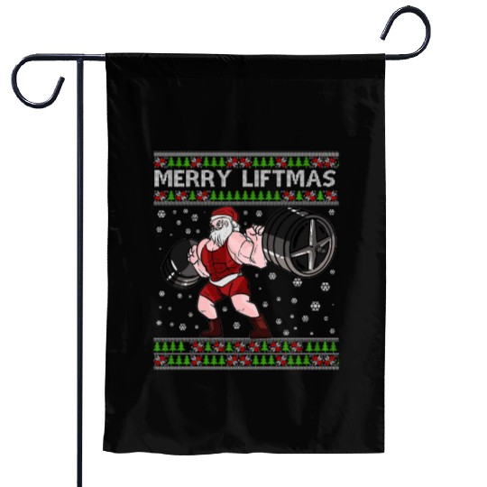 MERRY LIFTMAS Funny Strong Santa Claus Garden Flags