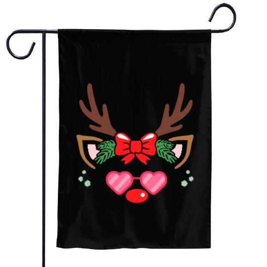 Cool Cute Reindeer Face Wearing Pink Sunglasses Garden Flags