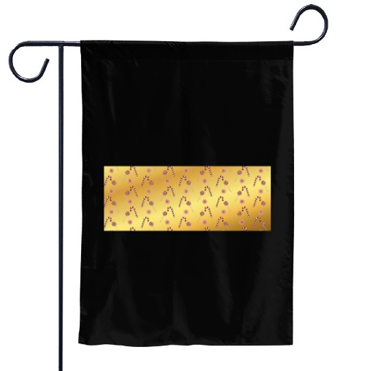Christmas candy canes on a golden imitation backgr Garden Flags
