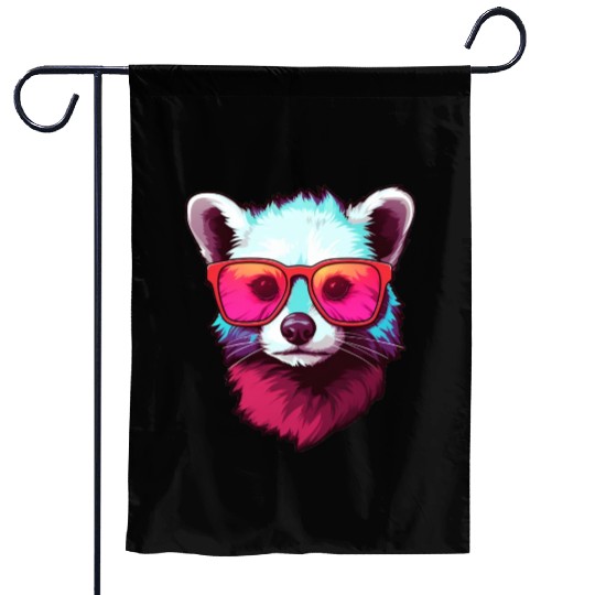 Colorful Neon Ferret Wearing Sunglasses Garden Flags