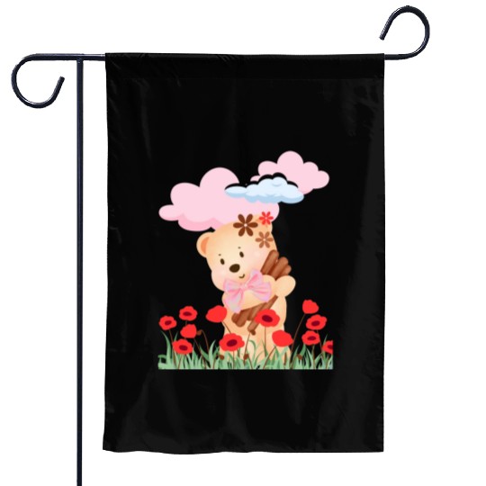 teddy bear and flowers Garden Flags