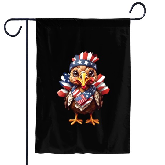 Feathered Patriot: Turkey in Stars & Stripes Garden Flags